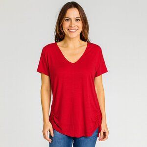 Live Well Action Red Ruched Back Tee Shirt Size XL | Scoop Neck V-Back